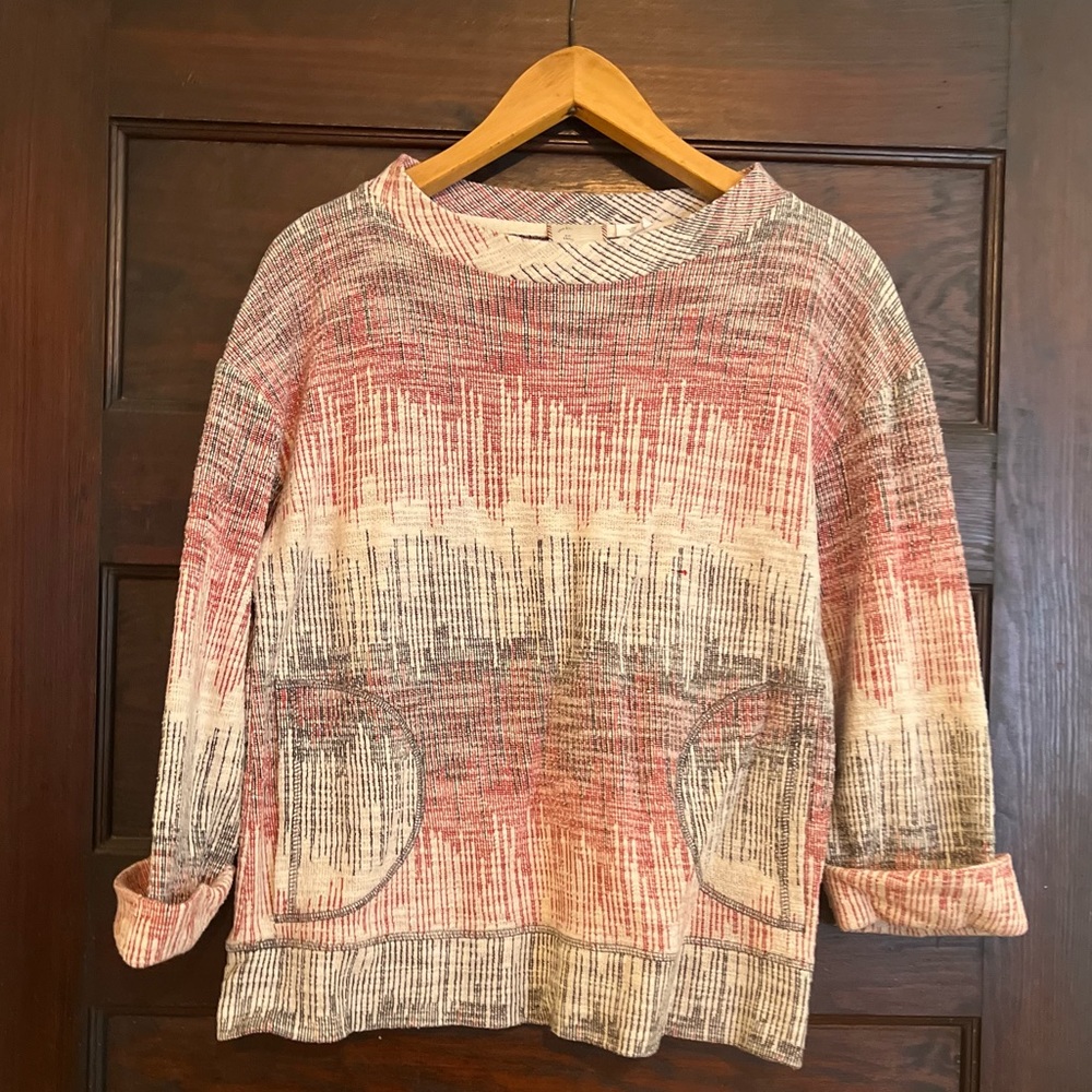 Red, white & black textured anthropology sweater.